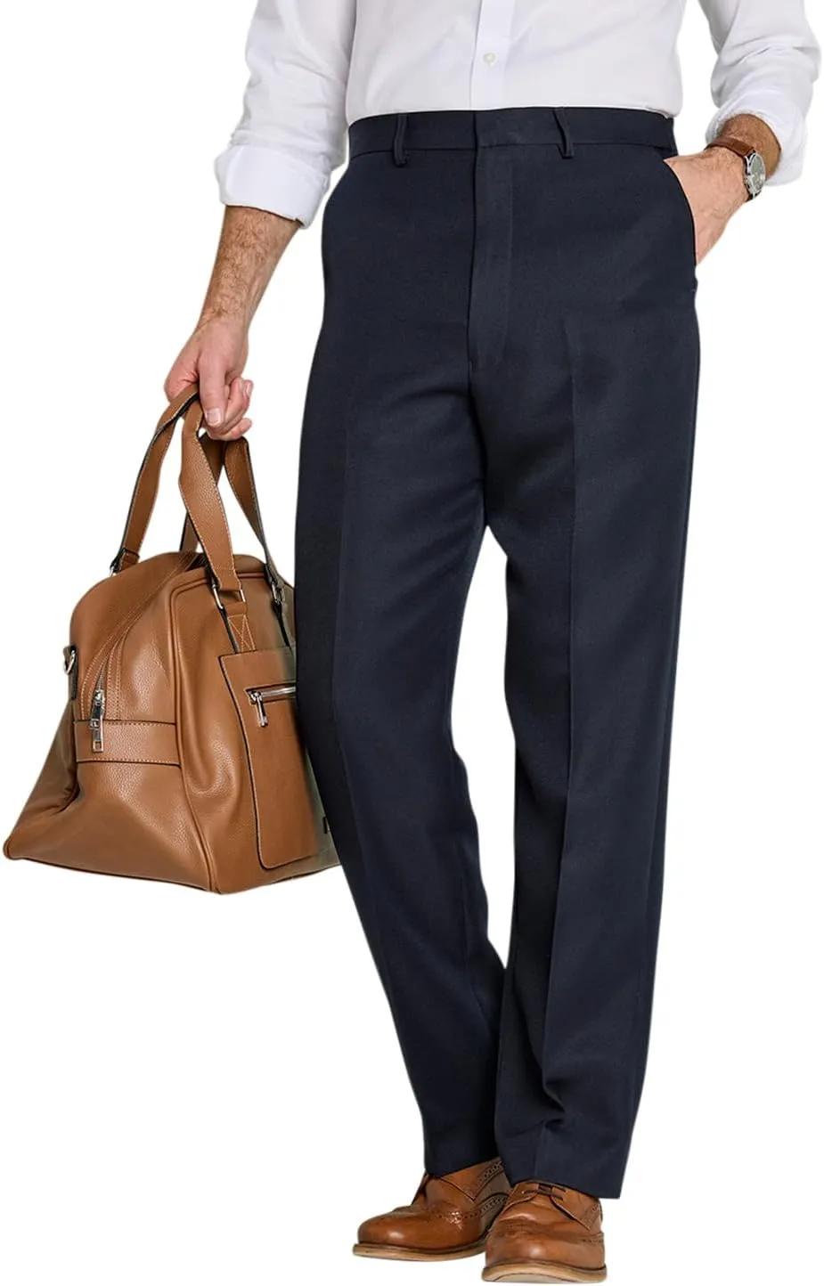 Men's Elasticated Pants with Hidden Stretch Fit Waist Smart Formal Comfortable Golf Slacks