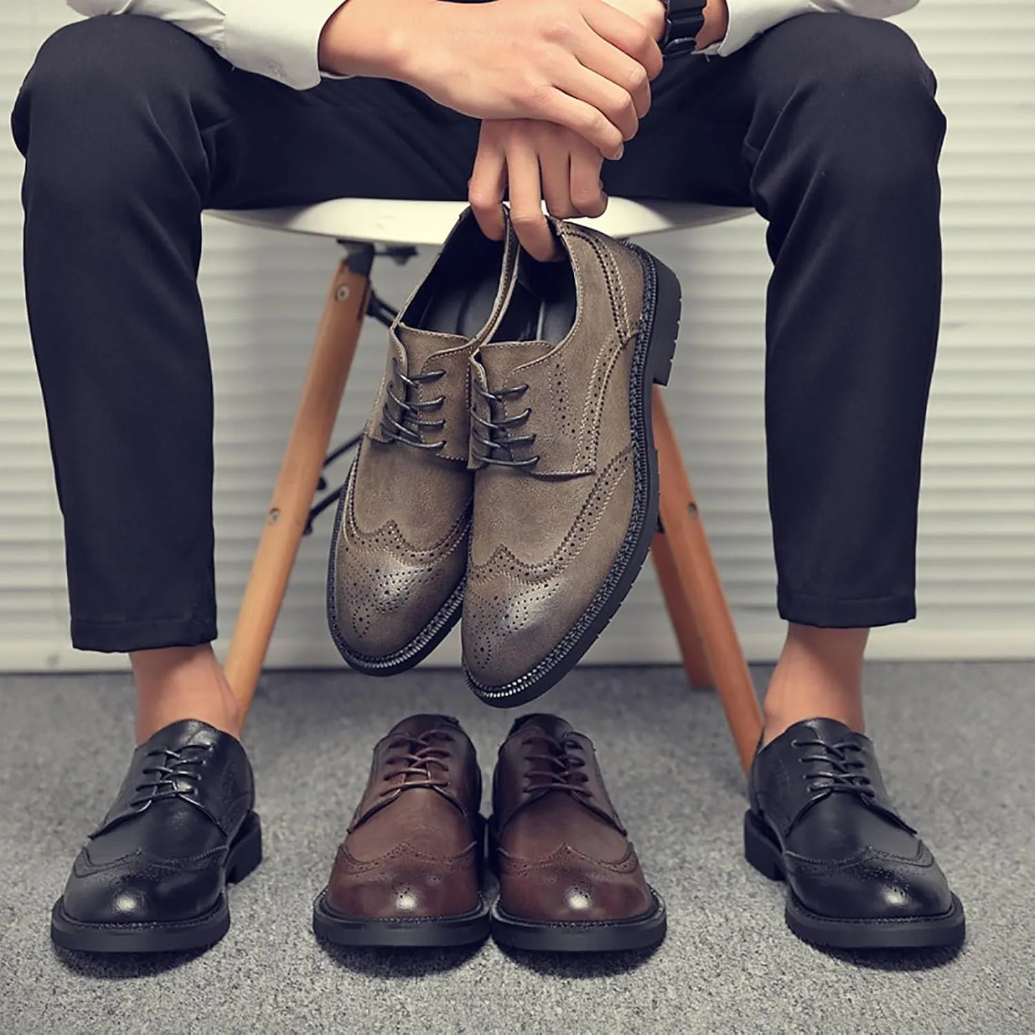 Men's Genuine Leather Derby Shoes Lightweight Anti-Slip Sole Business Casual Oxfords for Weddings, Work & Outdoor Activities