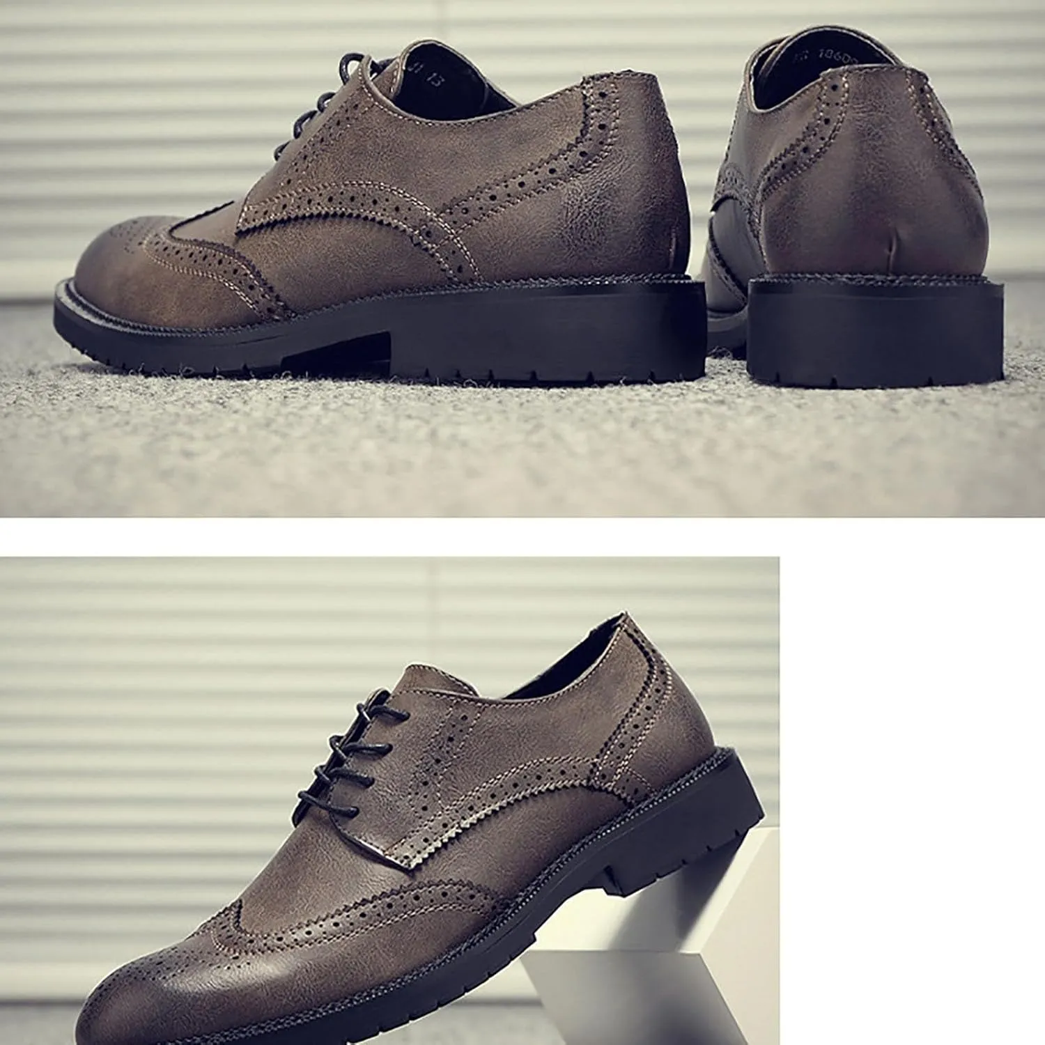 Men's Genuine Leather Derby Shoes Lightweight Anti-Slip Sole Business Casual Oxfords for Weddings, Work & Outdoor Activities