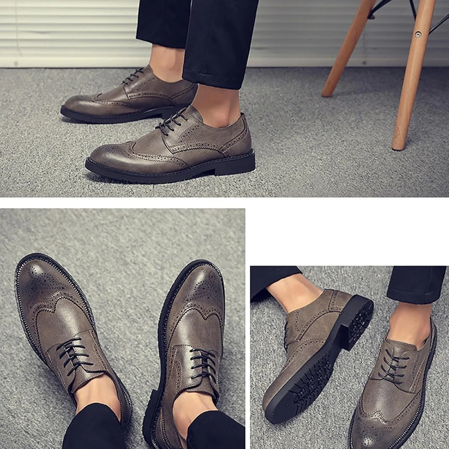 Men's Genuine Leather Derby Shoes Lightweight Anti-Slip Sole Business Casual Oxfords for Weddings, Work & Outdoor Activities