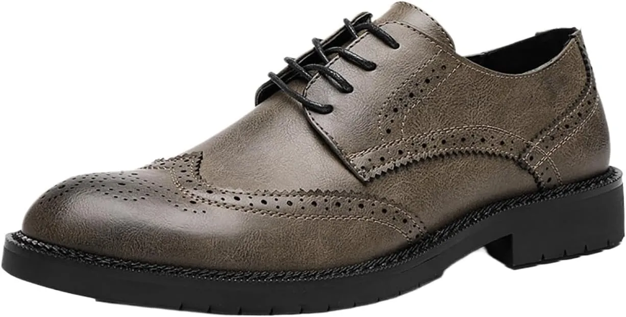 Men's Genuine Leather Derby Shoes Lightweight Anti-Slip Sole Business Casual Oxfords for Weddings, Work & Outdoor Activities
