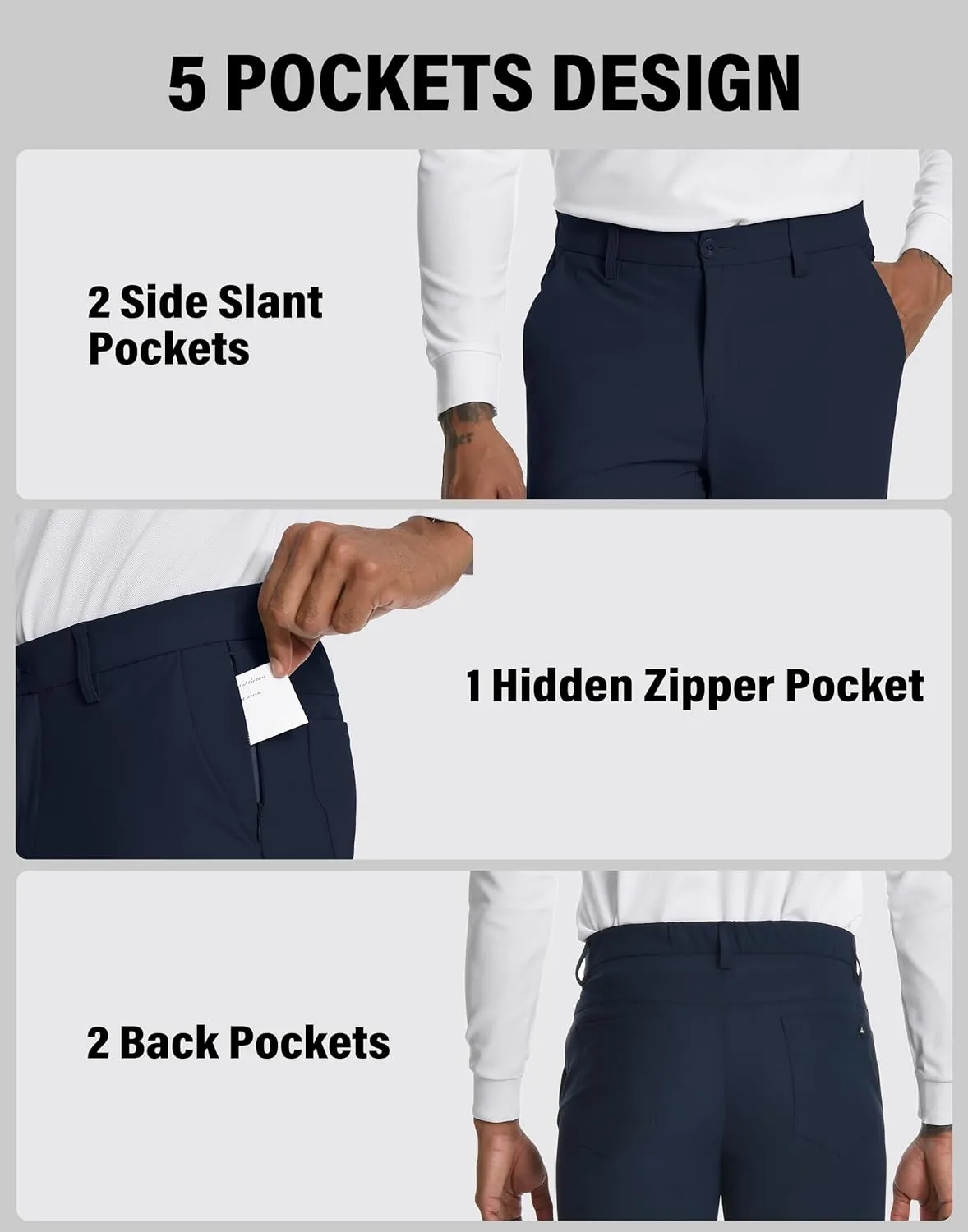 Men's Golf Pants - 30"/32" Dress Pants Wrinkle Free 5 Pockets Stretch Casual Work Travel Slacks