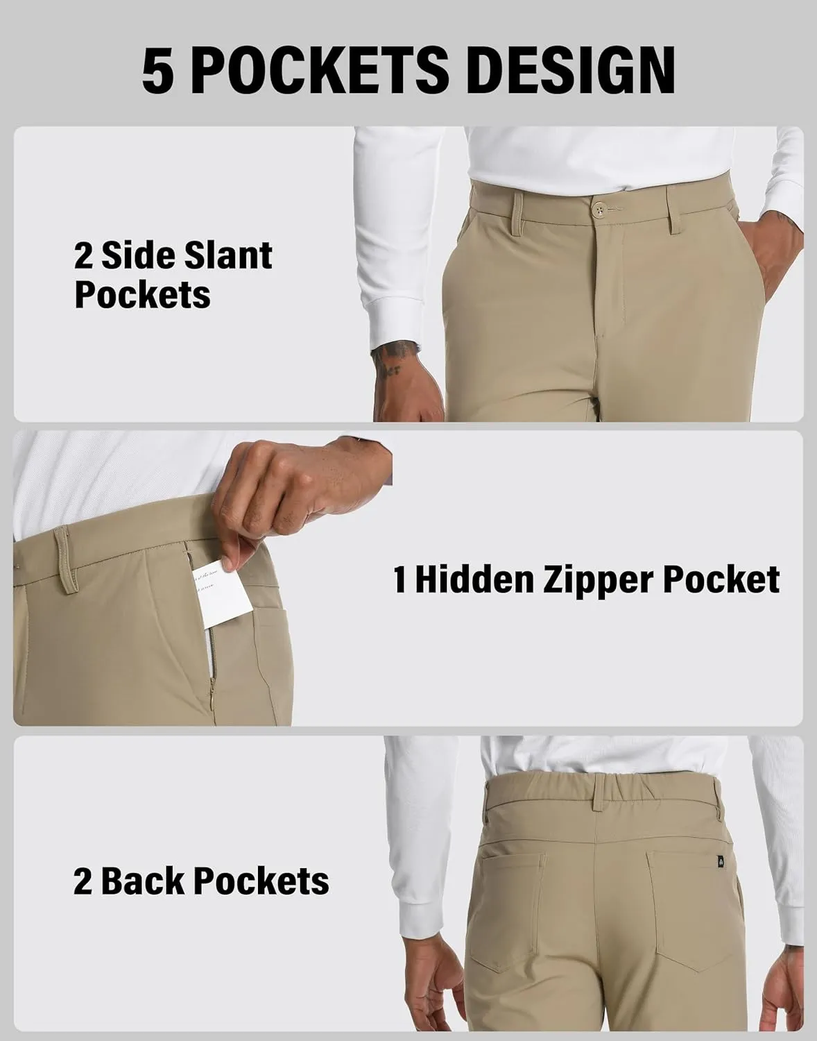Men's Golf Pants - 30"/32" Dress Pants Wrinkle Free 5 Pockets Stretch Casual Work Travel Slacks