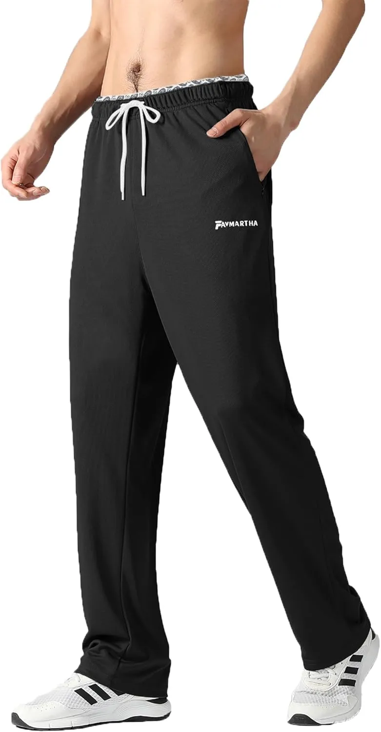 Men's Joggers Pants with Zipper Pockets,Lightweight Sweatpants,Open Bottom Athletic Loose Fit Training Pants.