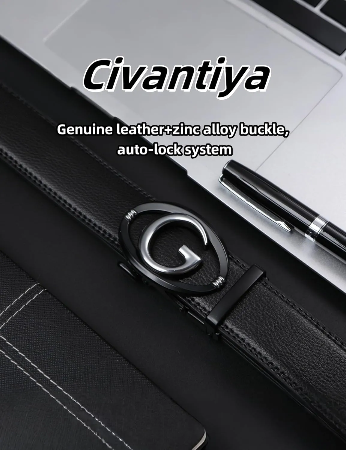 Men's Leather Ratchet Belt for Men | No-Hole Automatic Buckle Belt | Adjustable Dress Belt for Business & Casual