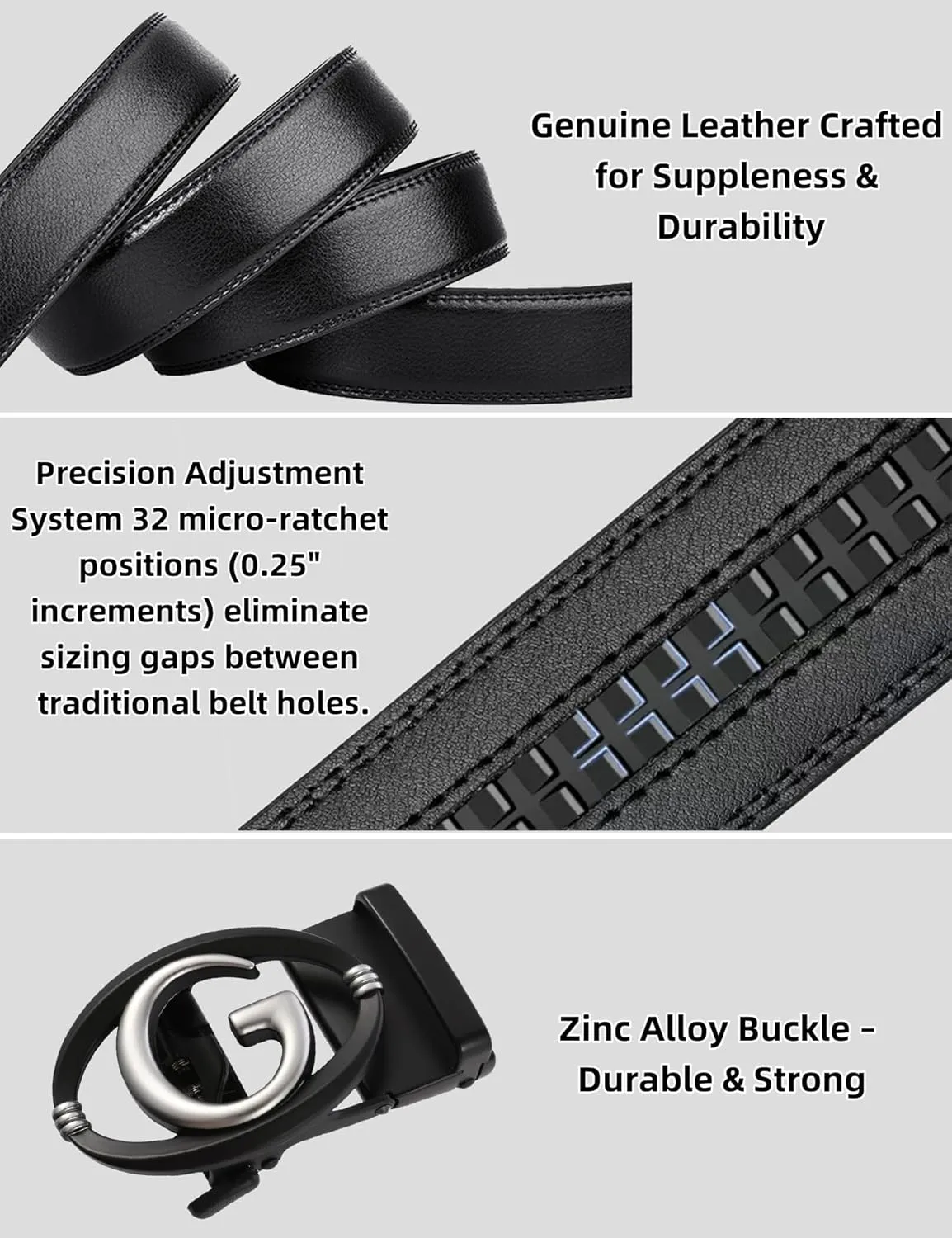 Men's Leather Ratchet Belt for Men | No-Hole Automatic Buckle Belt | Adjustable Dress Belt for Business & Casual
