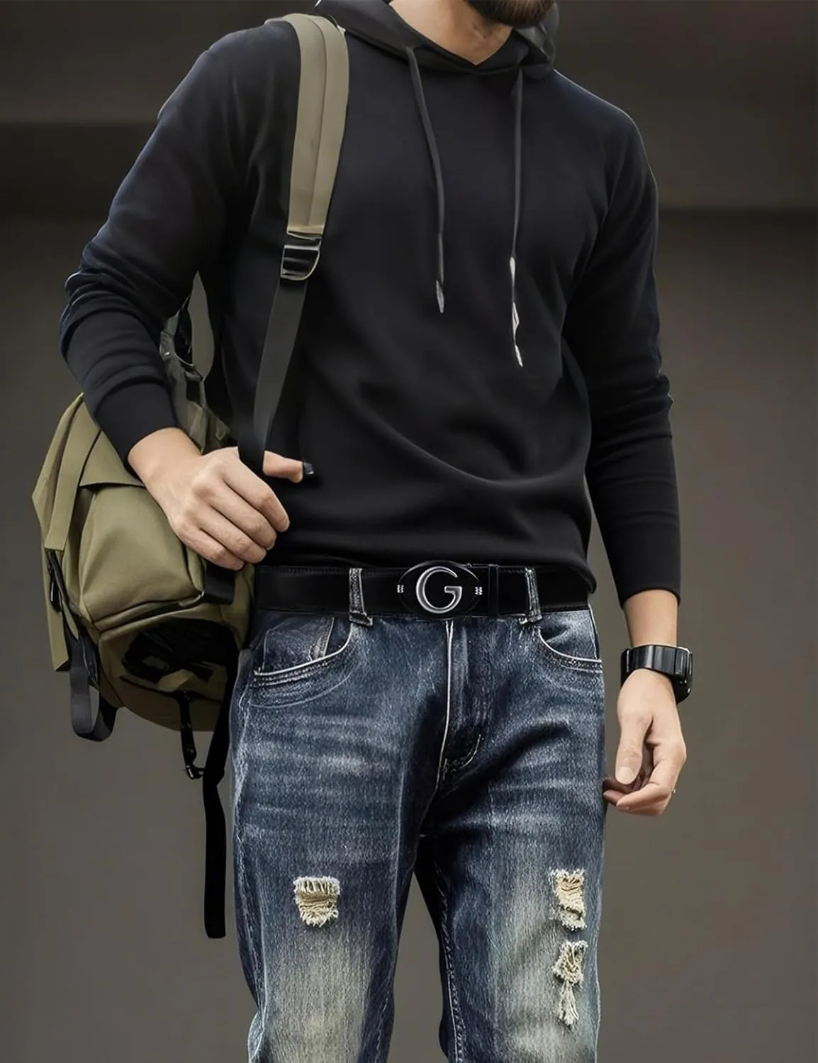 Men's Leather Ratchet Belt for Men | No-Hole Automatic Buckle Belt | Adjustable Dress Belt for Business & Casual