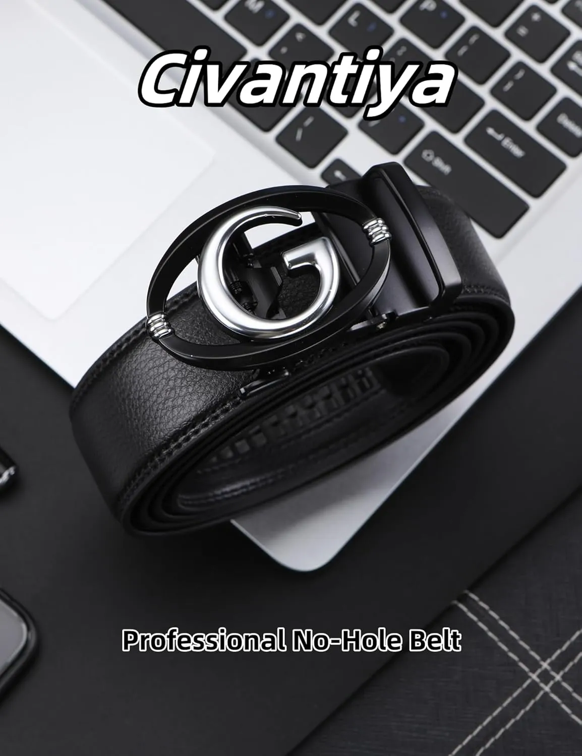 Men's Leather Ratchet Belt for Men | No-Hole Automatic Buckle Belt | Adjustable Dress Belt for Business & Casual