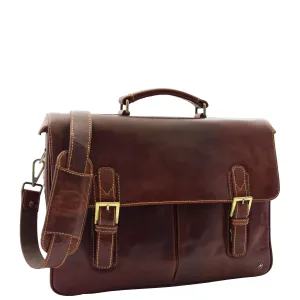 Mens Real BROWN Leather Briefcase File Case Satchel Bag Varna