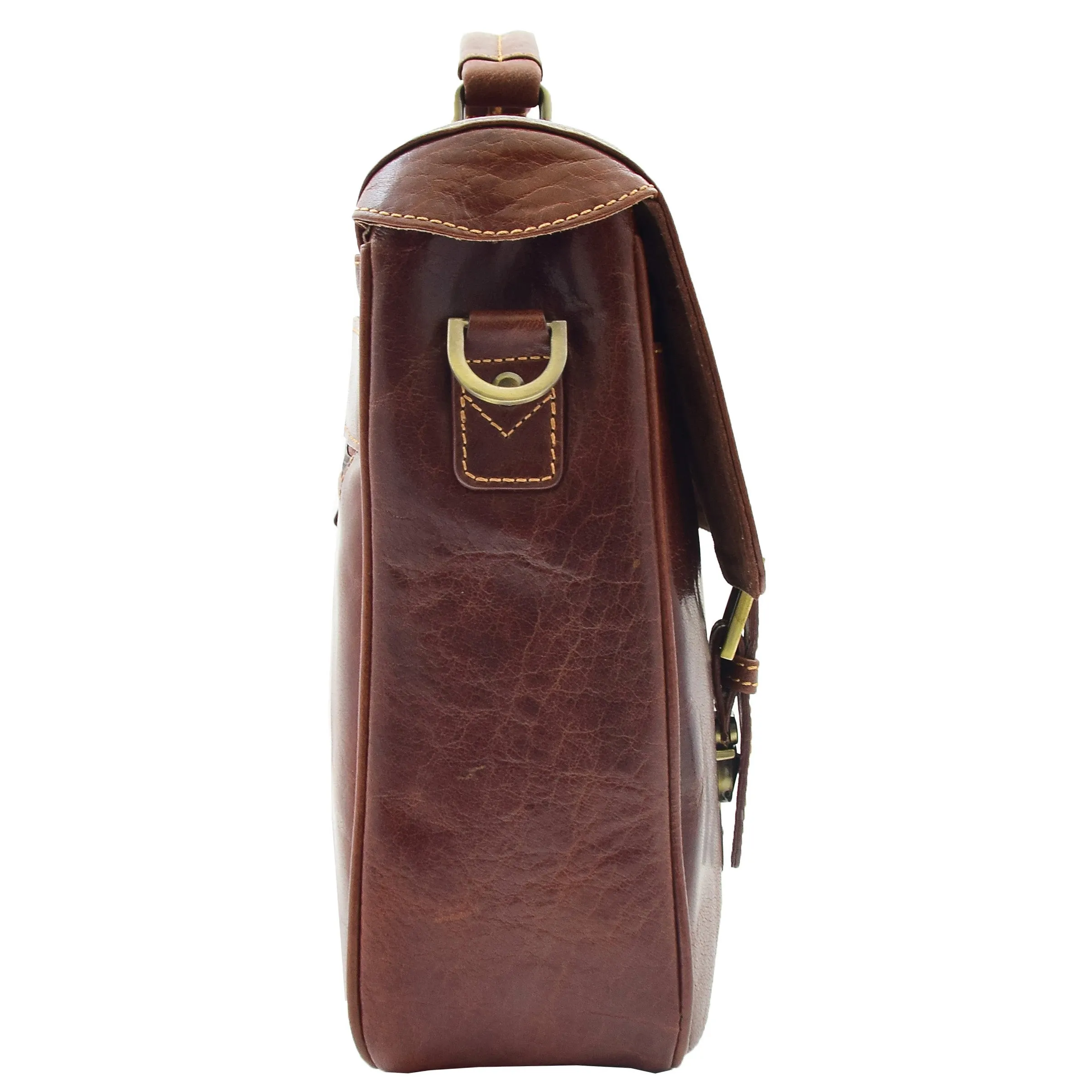 Mens Real BROWN Leather Briefcase File Case Satchel Bag Varna