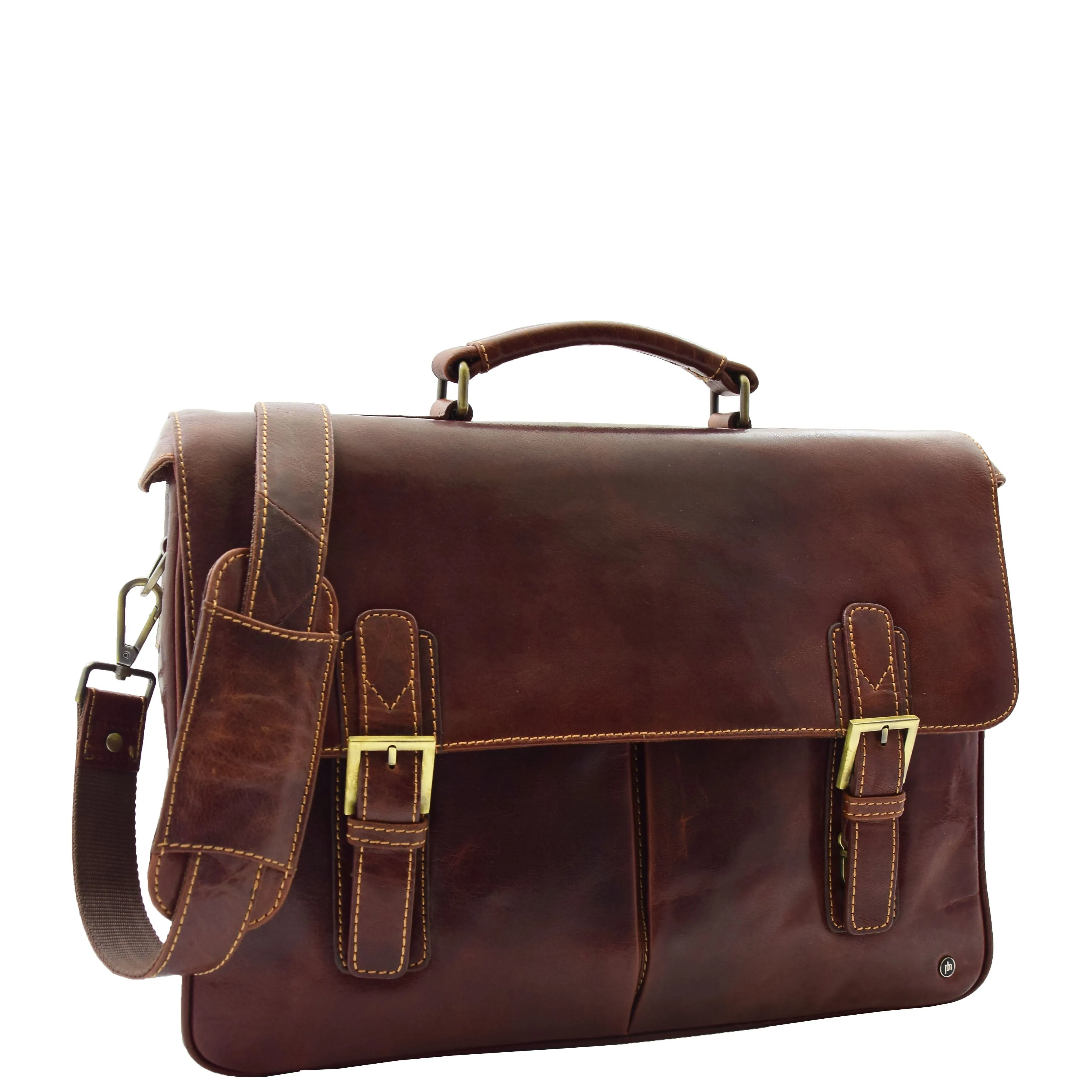 Mens Real BROWN Leather Briefcase File Case Satchel Bag Varna