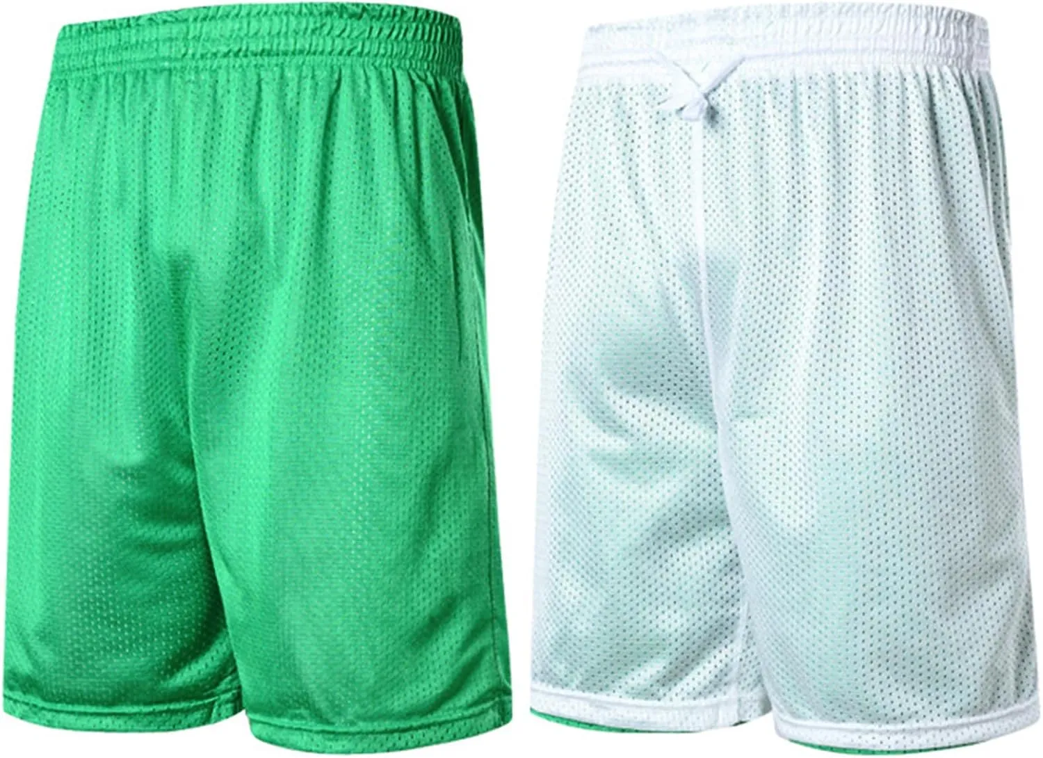 Men's Reversible Double-Layer Mesh Basketball Shorts Sports Half Pants Trousers Drawstring Elastic Waist Loose Casual