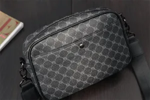 Men's Shoulder Bag Black PU Leather Cross-body Bag Horizontal Type Square Shape