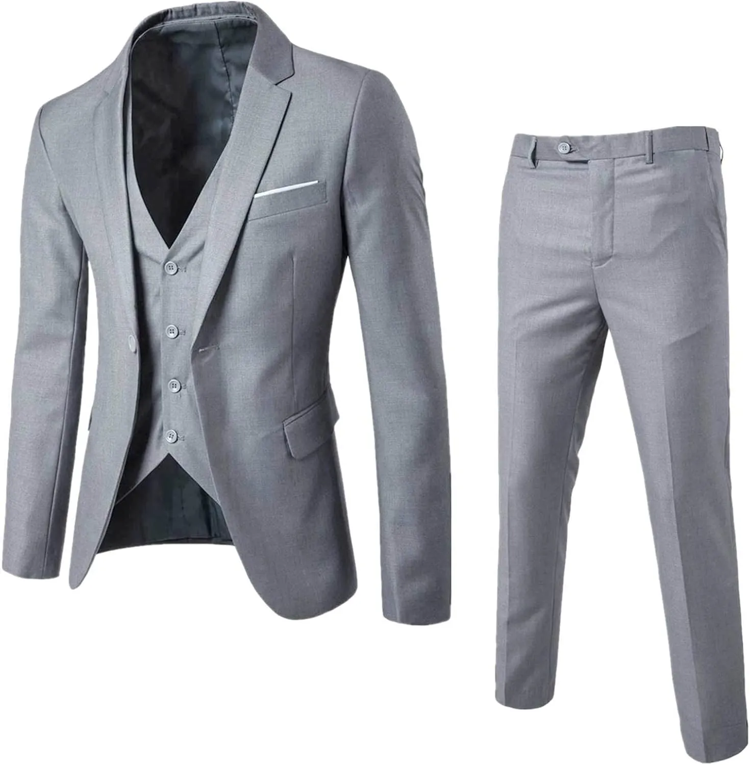Mens Slim Fit Suit 3 Piece Tuxedo for Business Wedding Prom Party (Blazer Jacket & Vest & Pants)