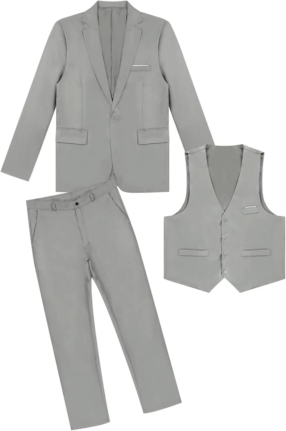 Mens Slim Fit Suit 3 Piece Tuxedo for Business Wedding Prom Party (Blazer Jacket & Vest & Pants)