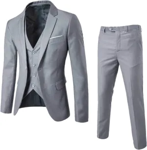 Mens Slim Fit Suit 3 Piece Tuxedo for Business Wedding Prom Party (Blazer Jacket & Vest & Pants)