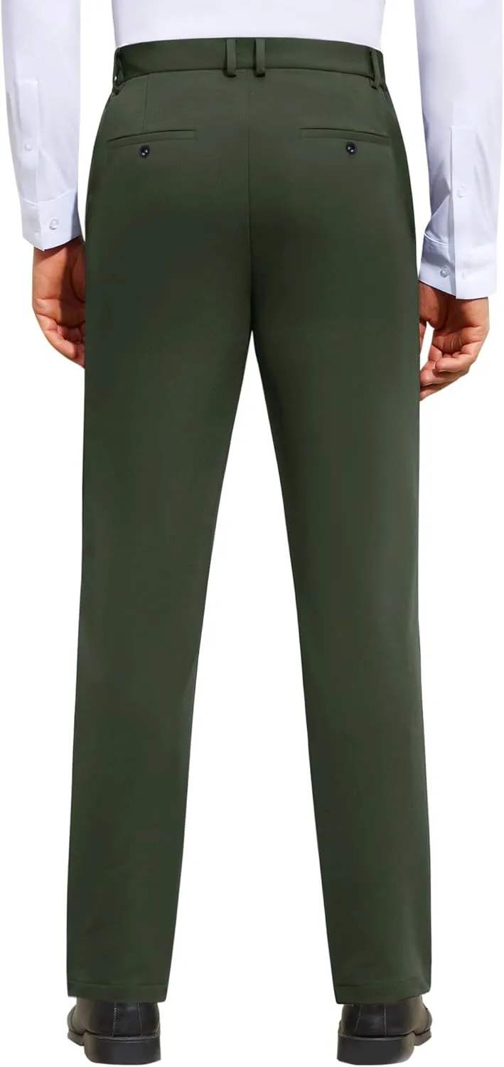 Mens Stretch Dress Pants Wrinkle Free Mens Slim Fit Dress Pants Expandable Waist Suit Pants Golf Pants Men