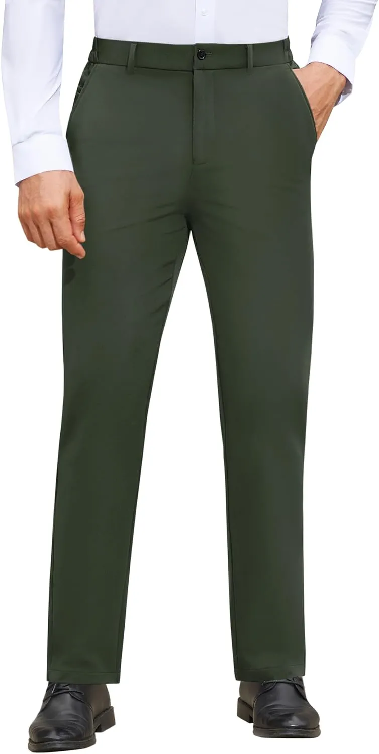 Mens Stretch Dress Pants Wrinkle Free Mens Slim Fit Dress Pants Expandable Waist Suit Pants Golf Pants Men