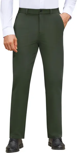 Mens Stretch Dress Pants Wrinkle Free Mens Slim Fit Dress Pants Expandable Waist Suit Pants Golf Pants Men
