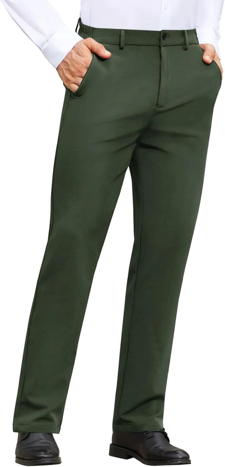 Mens Stretch Dress Pants Wrinkle Free Mens Slim Fit Dress Pants Expandable Waist Suit Pants Golf Pants Men
