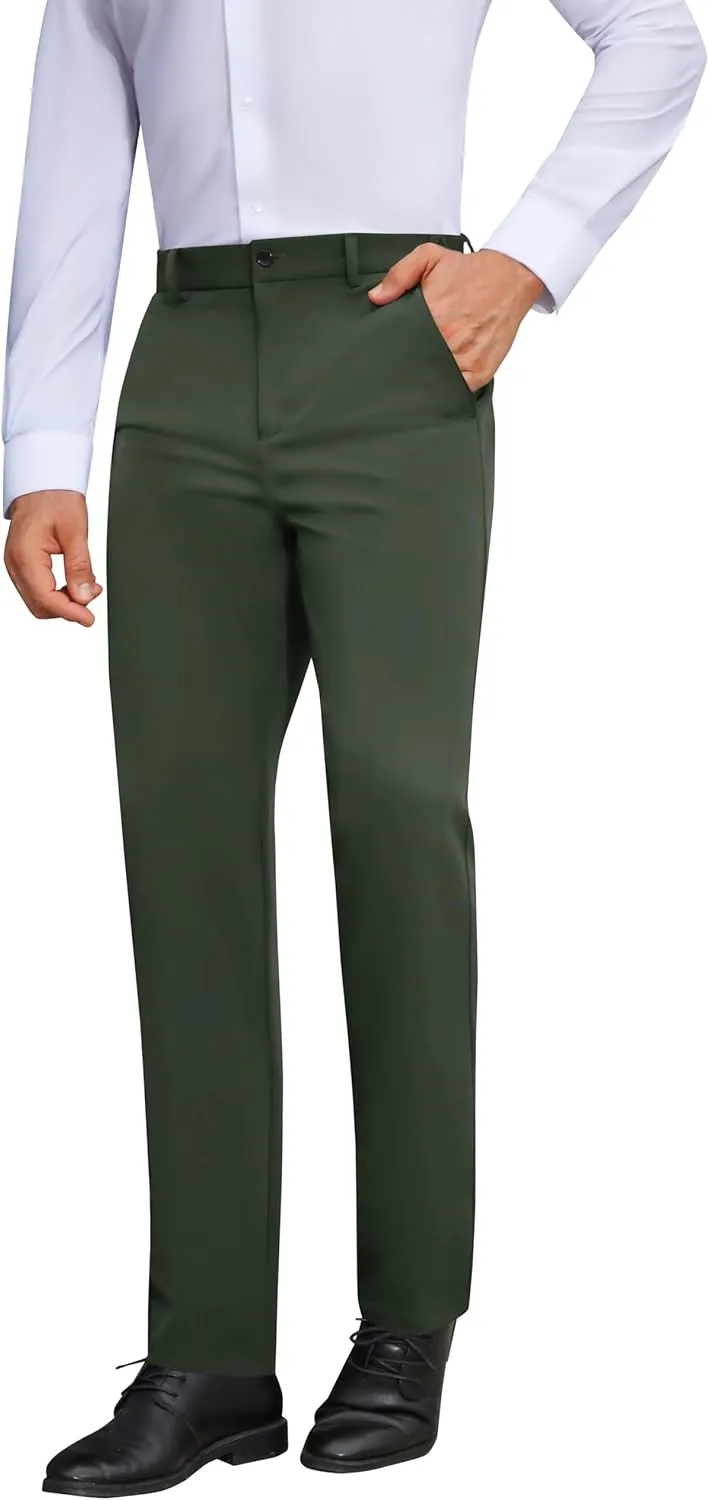 Mens Stretch Dress Pants Wrinkle Free Mens Slim Fit Dress Pants Expandable Waist Suit Pants Golf Pants Men