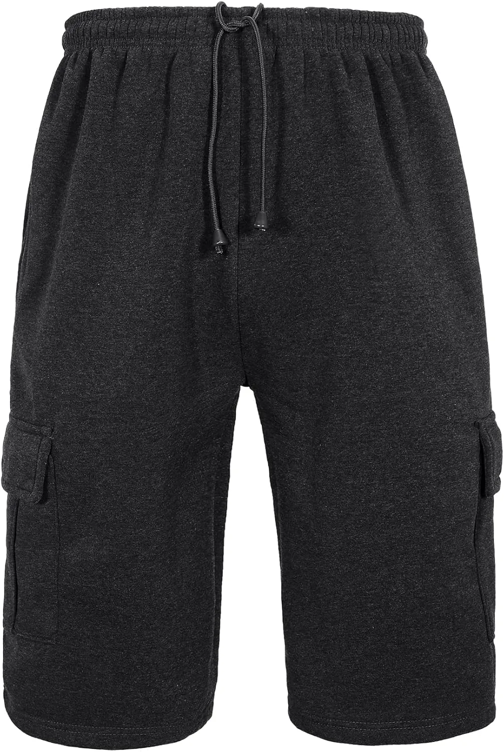 Men's Sweat Shorts Below The Knee Fleece Cargo Shorts Elastic Waist Workout Jogger Sweatpant Shorts with Pockets