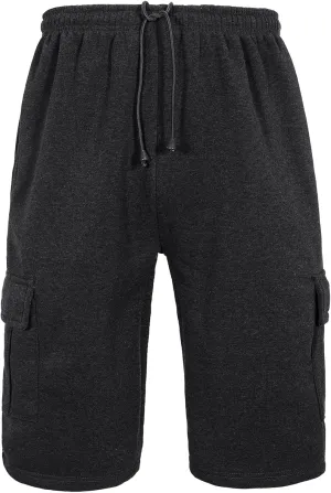 Men's Sweat Shorts Below The Knee Fleece Cargo Shorts Elastic Waist Workout Jogger Sweatpant Shorts with Pockets