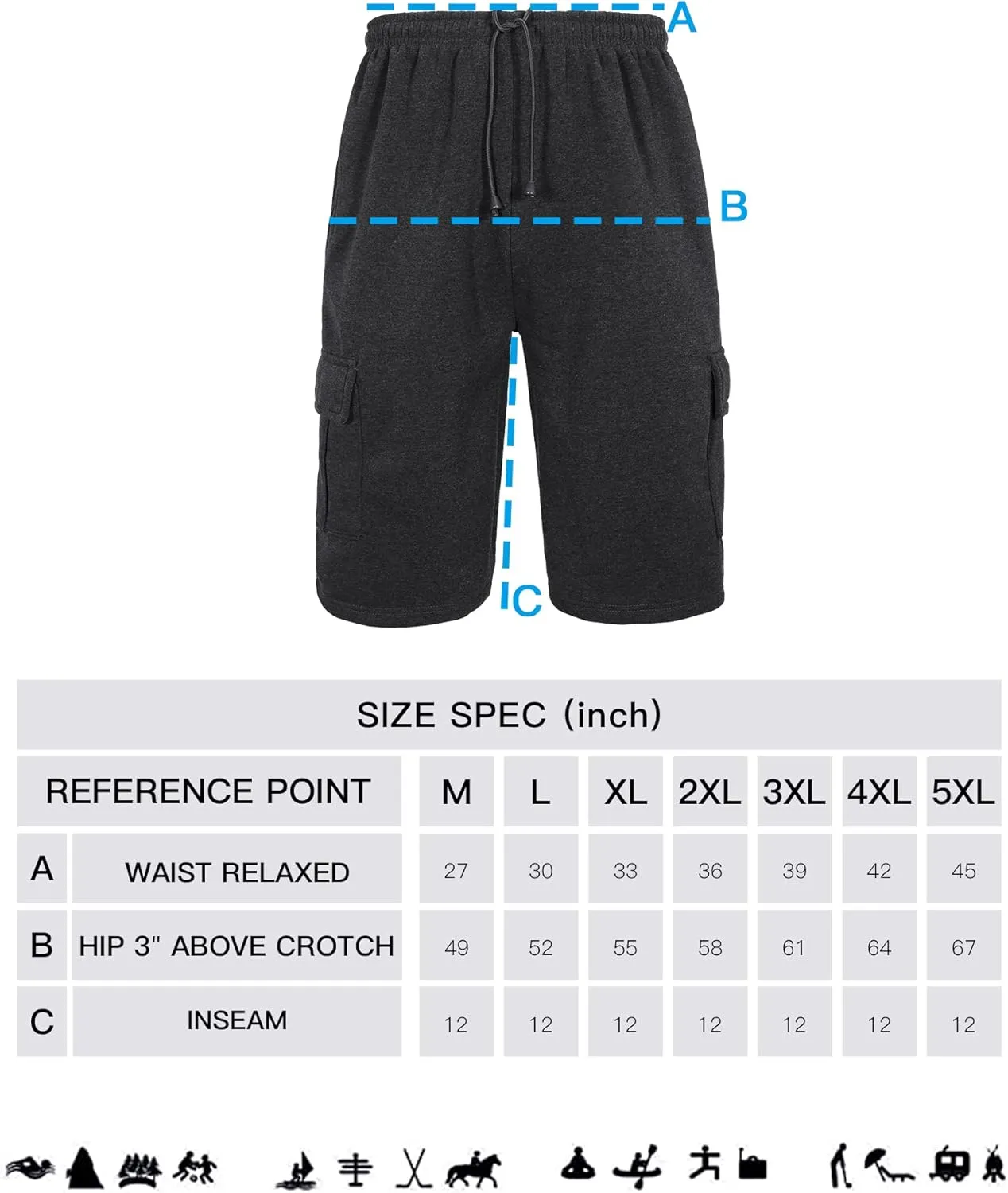 Men's Sweat Shorts Below The Knee Fleece Cargo Shorts Elastic Waist Workout Jogger Sweatpant Shorts with Pockets