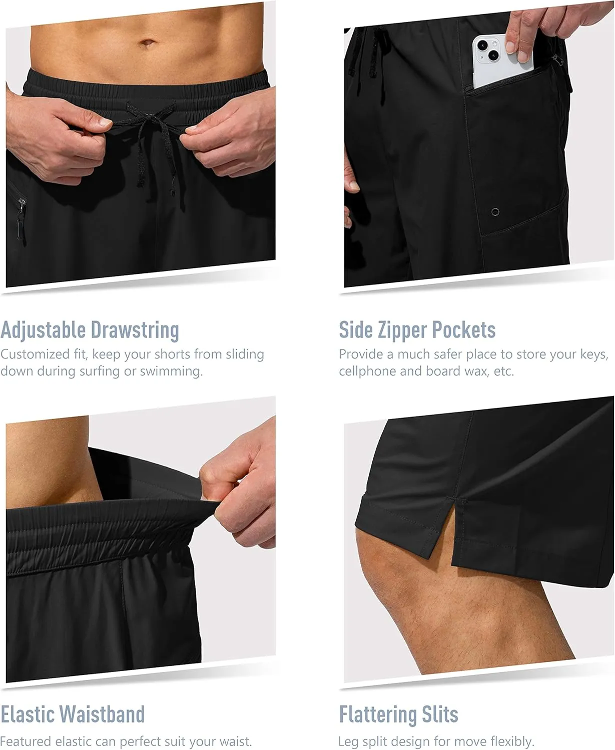 Men's Swim Trunks Quick Dry Board Shorts with Zipper Pockets Beach Shorts Bathing Suits for Men - No Mesh Liner