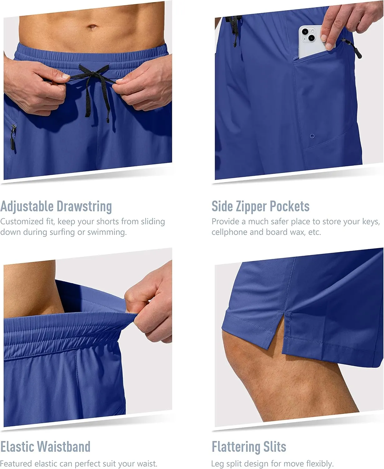 Men's Swim Trunks Quick Dry Board Shorts with Zipper Pockets Beach Shorts Bathing Suits for Men - No Mesh Liner
