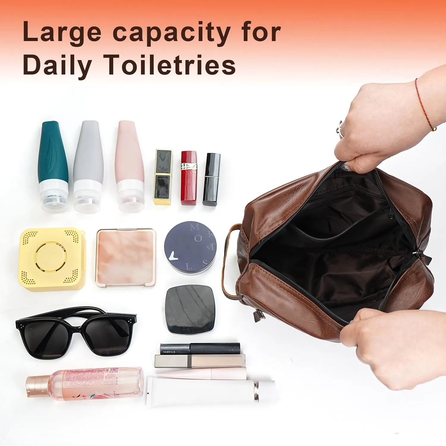 Men's Travel Toiletry Bag - Large Waterproof Organizer, 2 Zippered Pockets for Shaving/Cosmetic,Portable Bathroom Bag for Travel/Gym/Business Trips