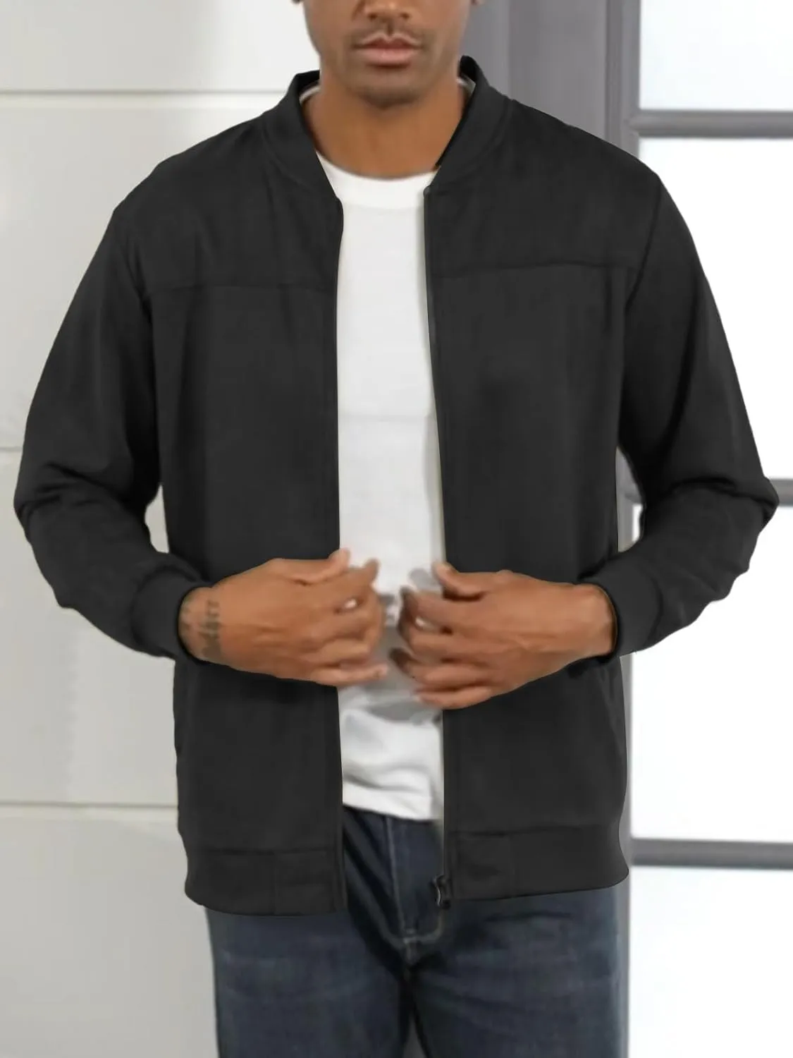 Men's Vintage Lightweight Suede Aviator Jacket Casual Stylish Fall Jackets Full Zip Knit Jackets
