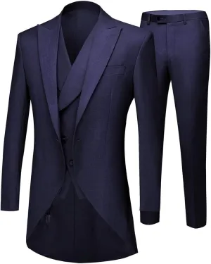 Men's White 3PC Long Tailcoat Suit Notch Lapel One Button Wedding Suits Groom Tuxedos