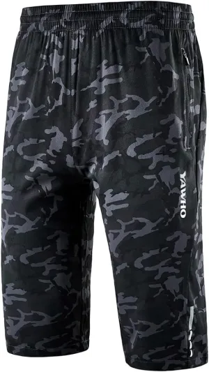 Men's Workout Running Shorts Sports Fitness Gym Training Quick Dry Athletic Performance Shorts with Zip Pockets