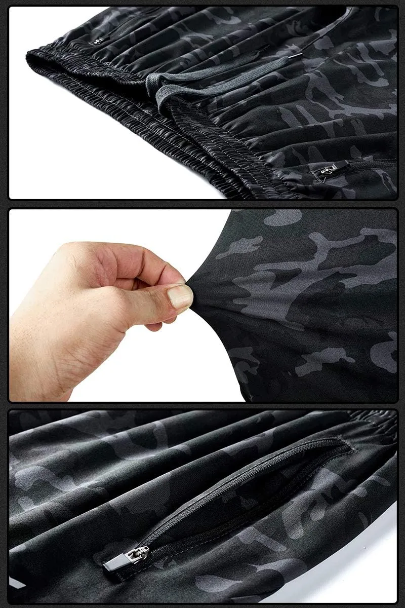 Men's Workout Running Shorts Sports Fitness Gym Training Quick Dry Athletic Performance Shorts with Zip Pockets