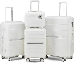 Merax 4 Piece Luggage Set, PP Lightweight Expandable Suitcase with Spinner Wheels and TSA Lock, 14”20”24”28”, White