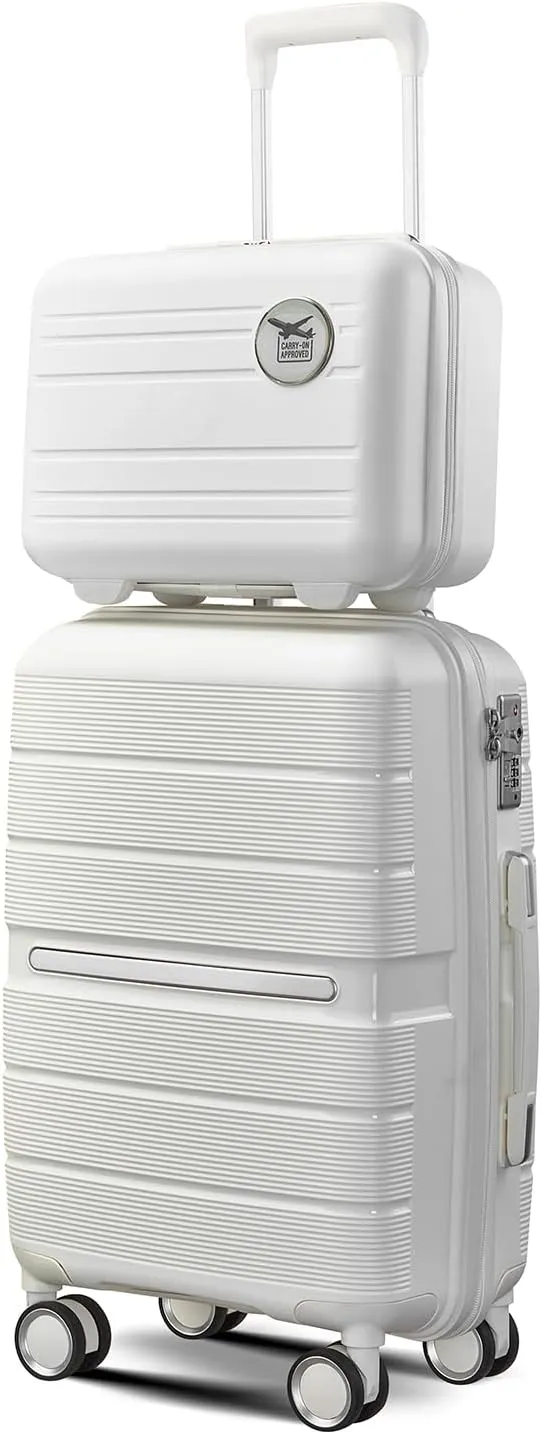 Merax 4 Piece Luggage Set, PP Lightweight Expandable Suitcase with Spinner Wheels and TSA Lock, 14”20”24”28”, White