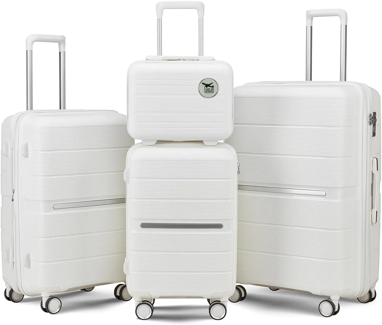 Merax 4 Piece Luggage Set, PP Lightweight Expandable Suitcase with Spinner Wheels and TSA Lock, 14”20”24”28”, White