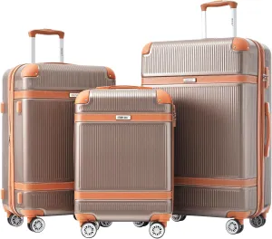 Merax Hardside Rugged Travel Suitcase Luggage with 8 Spinner Wheels, Collision-Protection Angle, 3-Piece Set, TSA Lock, Expandable, Carry-On Luggage (20/24/28,Coppery)