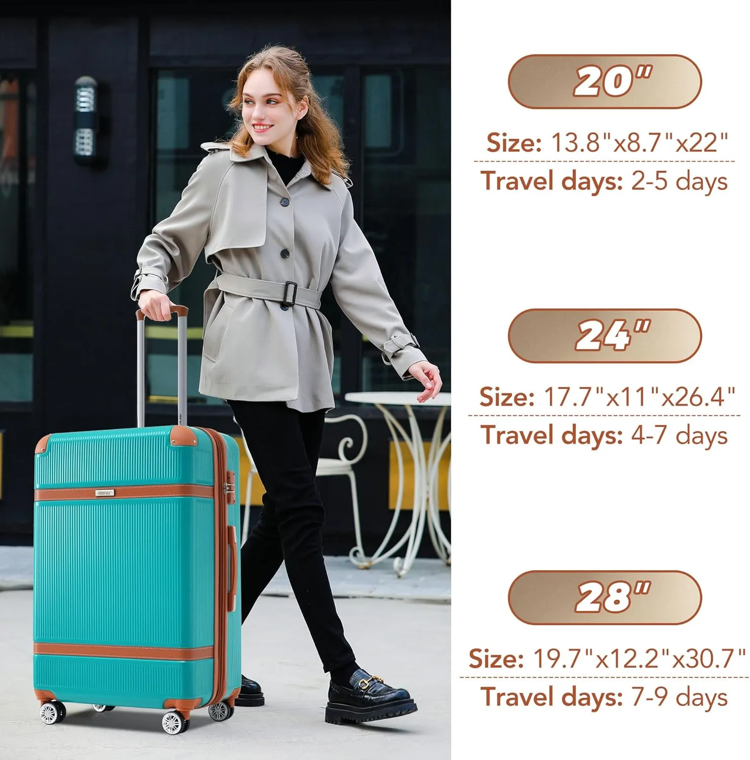 Merax Hardside Rugged Travel Suitcase Luggage with 8 Spinner Wheels, Collision-Protection Angle, 3-Piece Set, TSA Lock, Expandable, Carry-On Luggage (20/24/28,Green)