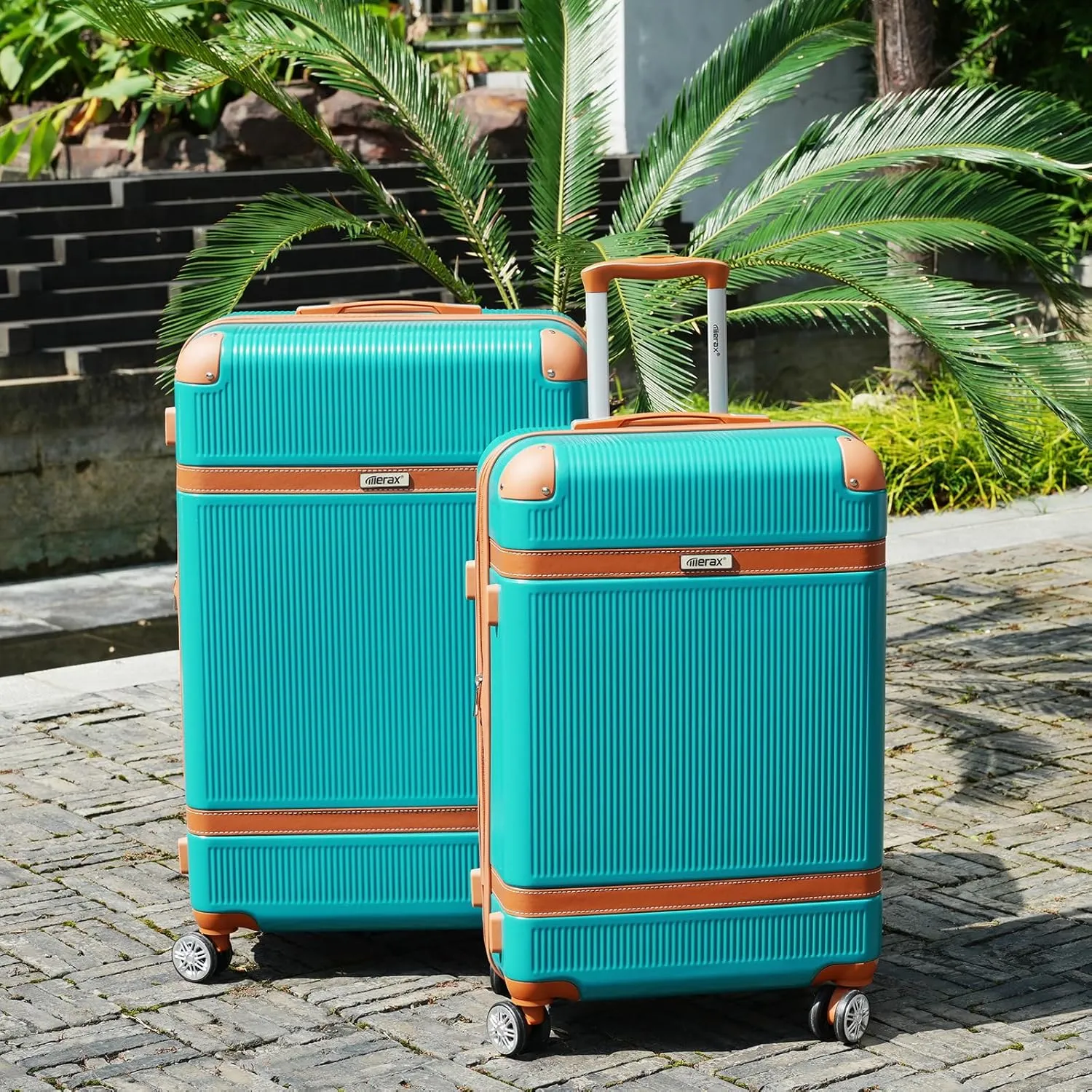 Merax Hardside Rugged Travel Suitcase Luggage with 8 Spinner Wheels, Collision-Protection Angle, 3-Piece Set, TSA Lock, Expandable, Carry-On Luggage (20/24/28,Green)