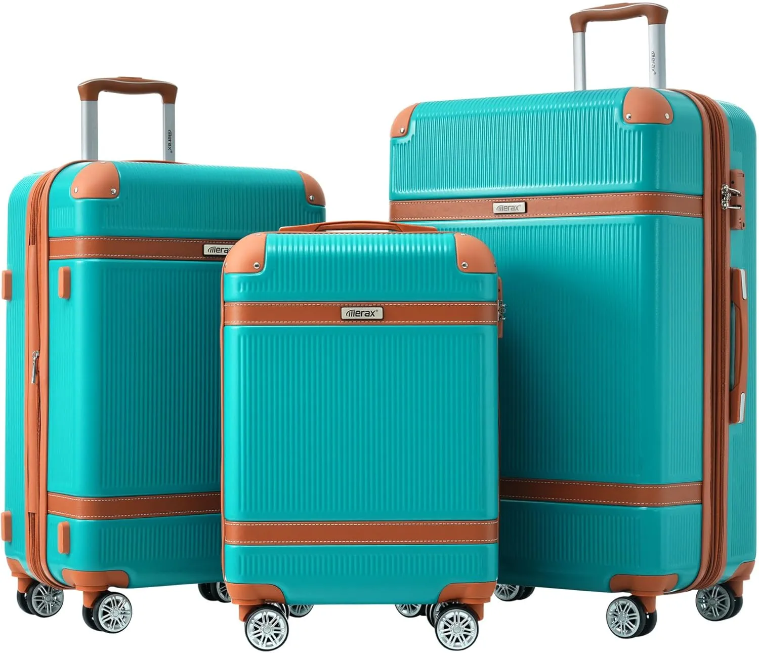 Merax Hardside Rugged Travel Suitcase Luggage with 8 Spinner Wheels, Collision-Protection Angle, 3-Piece Set, TSA Lock, Expandable, Carry-On Luggage (20/24/28,Green)