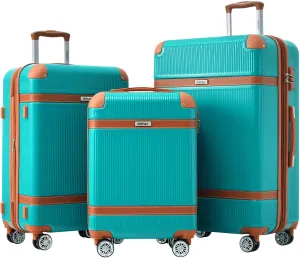 Merax Hardside Rugged Travel Suitcase Luggage with 8 Spinner Wheels, Collision-Protection Angle, 3-Piece Set, TSA Lock, Expandable, Carry-On Luggage (20/24/28,Green)