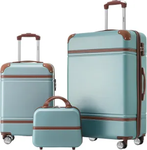 Merax Luggage Set 2 Piece Suitcase Set with Cosmetic Case Expandable Spinner Wheels Vintage Luggage Sets(Blue Green,20" 28")