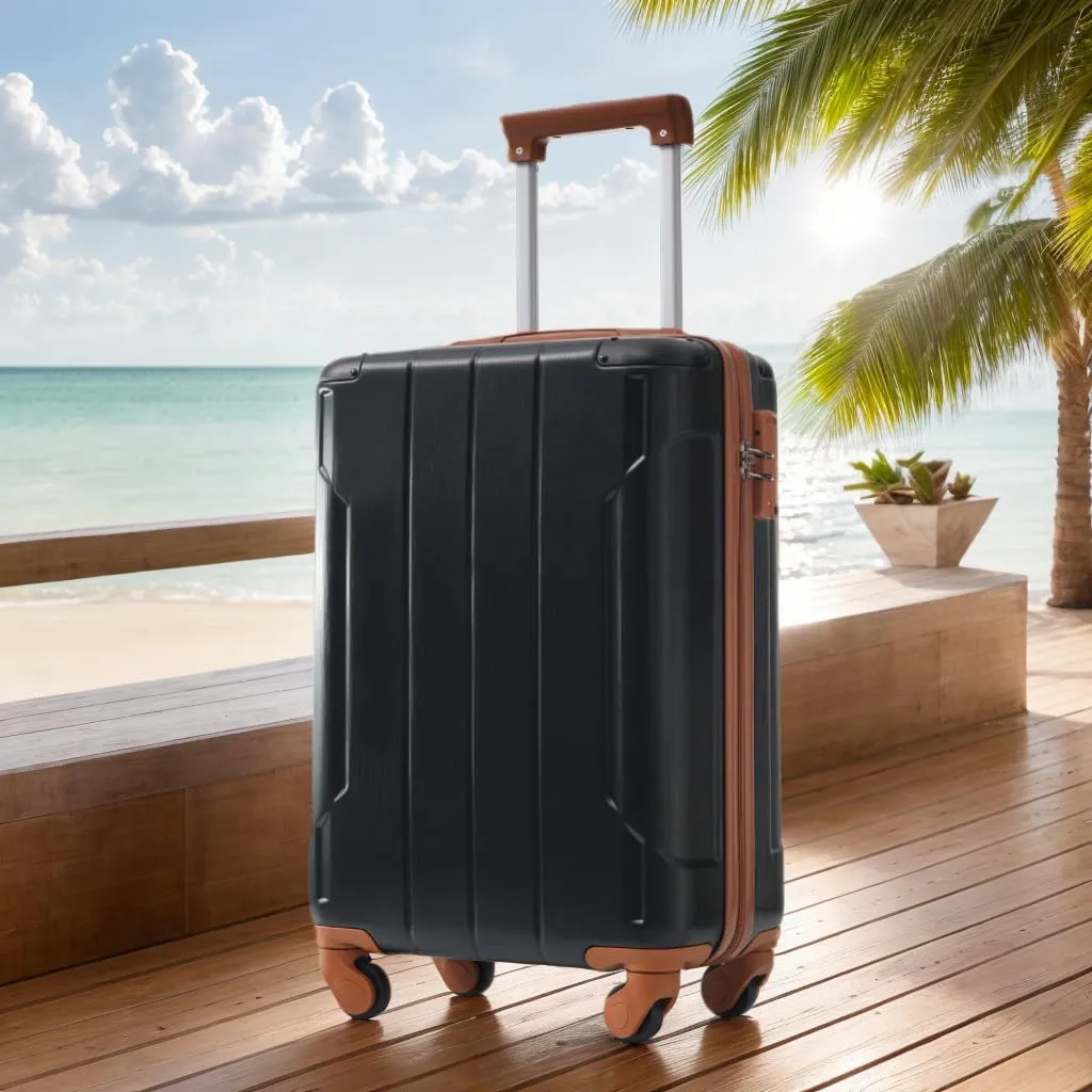 Merax Luggage Set 3 Piece Carry on Luggage, Lightweight Durable Suitcases with Spinner Wheels, Corner Guards (Black Brown, 20inch)