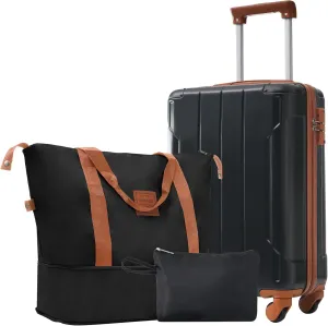 Merax Luggage Set 3 Piece Carry on Luggage, Lightweight Durable Suitcases with Spinner Wheels, Corner Guards (Black Brown, 20inch)