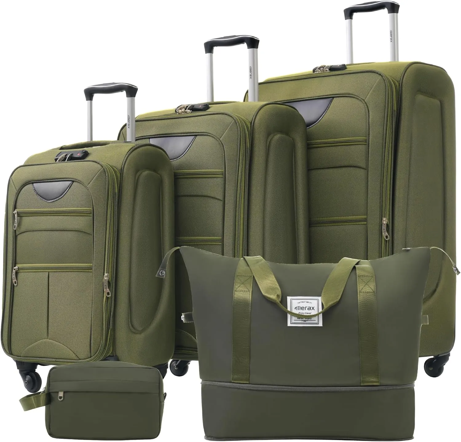 Merax Luggage Set, Softside Suitcase 3 Piece, Expandable Lightweight Luggage Sets with Duffel Bag 22" 26" 30" Suitcase with Wheels TSA Lock,Army Green