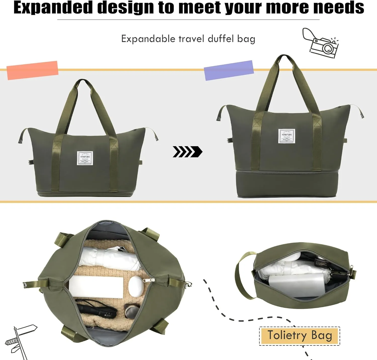 Merax Luggage Set, Softside Suitcase 3 Piece, Expandable Lightweight Luggage Sets with Duffel Bag 22" 26" 30" Suitcase with Wheels TSA Lock,Army Green