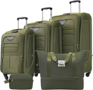Merax Luggage Set, Softside Suitcase 3 Piece, Expandable Lightweight Luggage Sets with Duffel Bag 22" 26" 30" Suitcase with Wheels TSA Lock,Army Green
