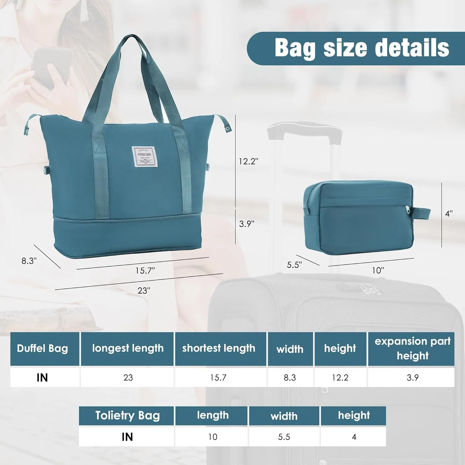 Merax Luggage Set, Softside Suitcase 3 Piece, Expandable Lightweight Luggage Sets with Duffel Bag 22" 26" 30" Suitcase with Wheels TSA Lock,Blue Green